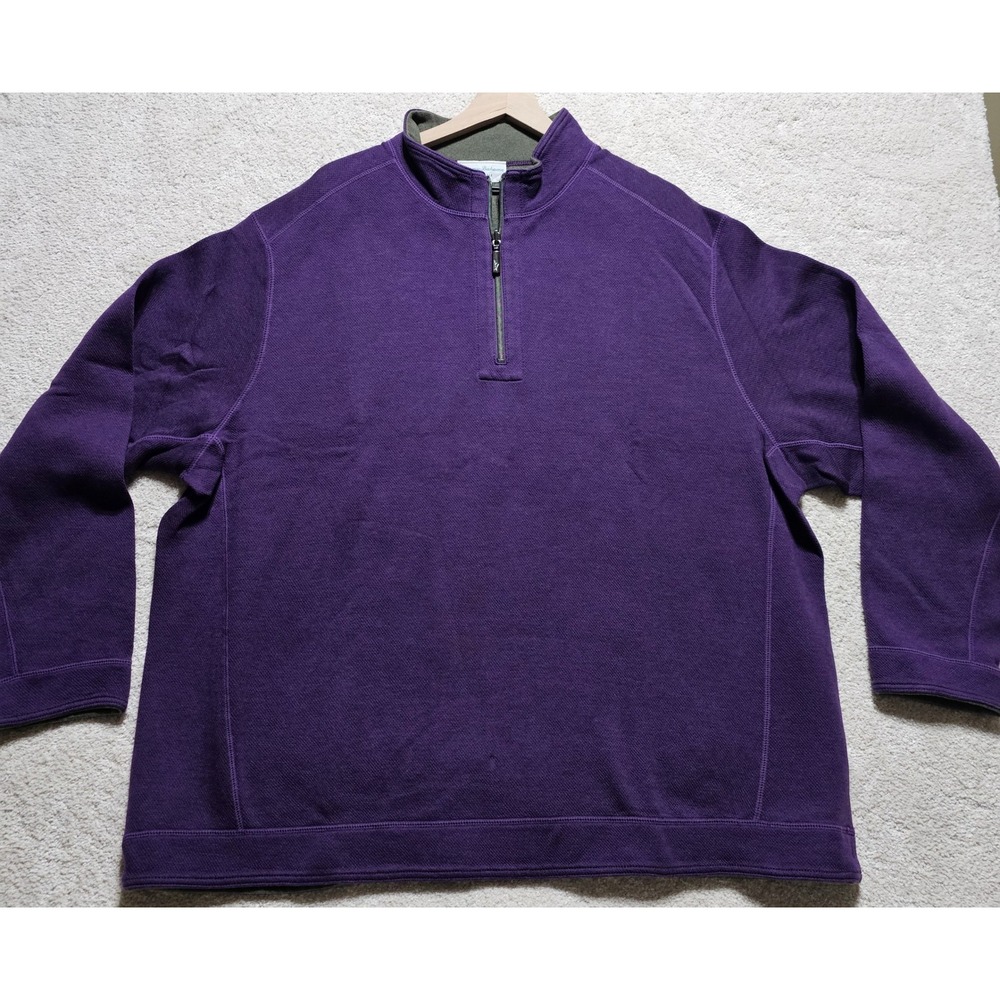 Tommy‎ Bahama Reversible Mens 2XLT 2TGG Quarter Zip Pullover Shirt Grey Purple